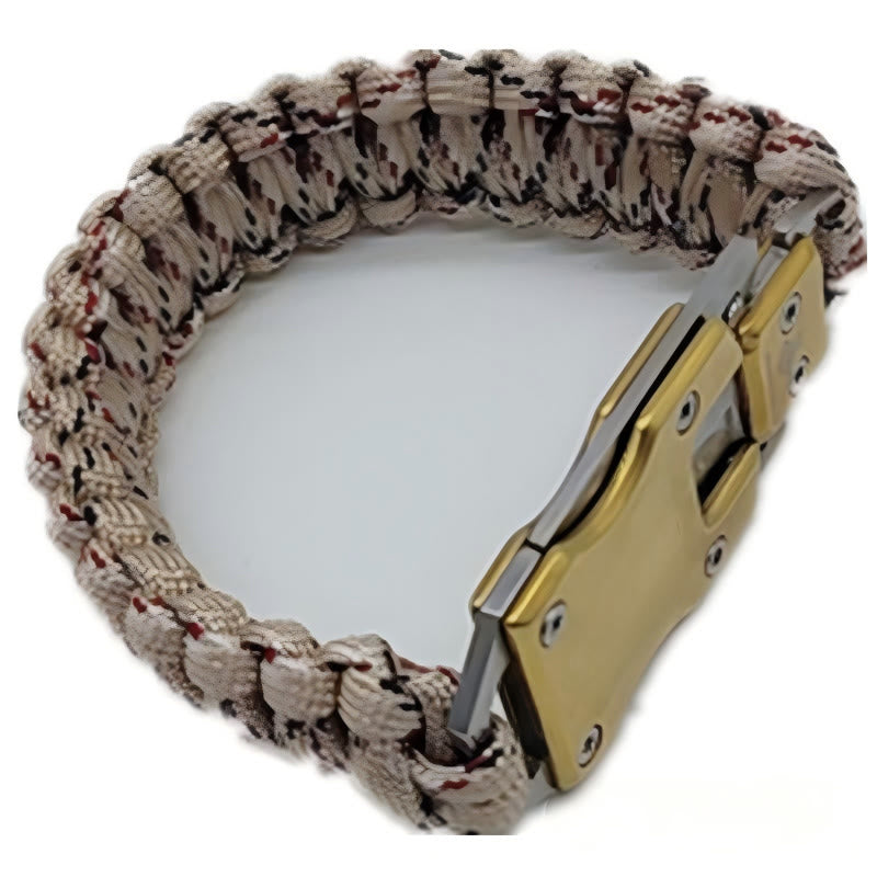Bracelet de survie en paracorde avec couteau caché et dispositif de secours d'urgence - Camouflage désertique - image 6