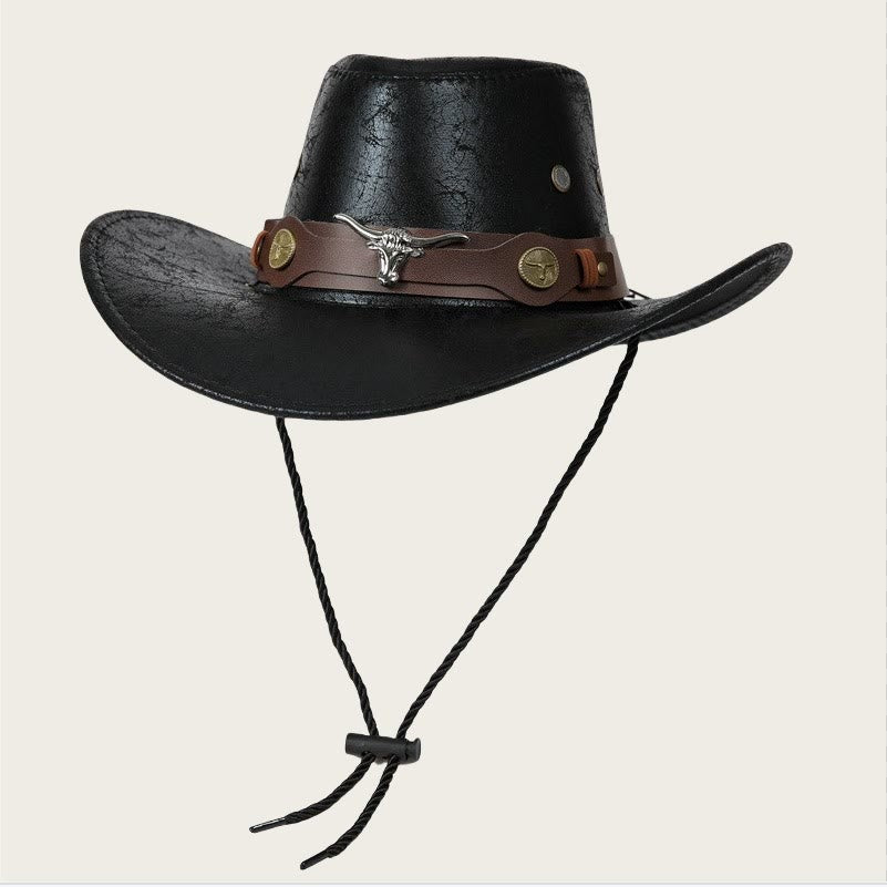 Chapeau de soleil de cowboy vintage de style américain - Noir - M (22"-22 7/8") - image 3