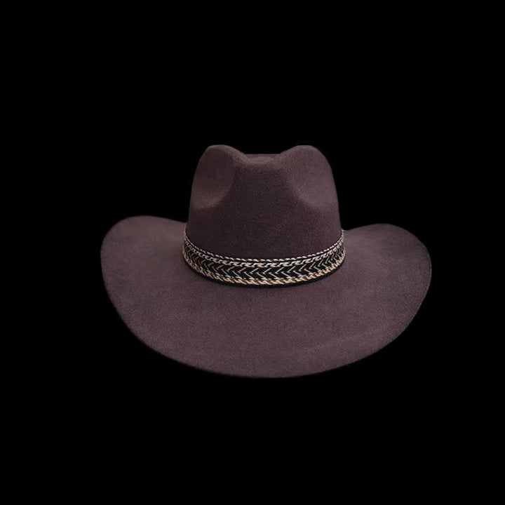 Chapeau Fedora en feutre de laine unie avec bandeau décoratif tissé - image 2