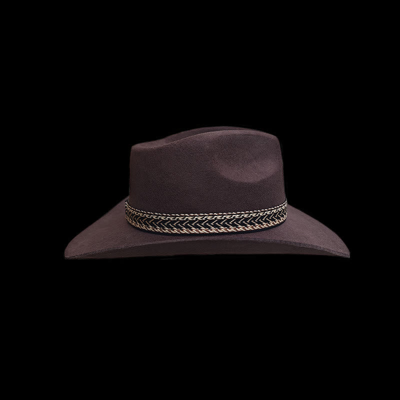 Chapeau Fedora en feutre de laine unie avec bandeau décoratif tissé - image 3