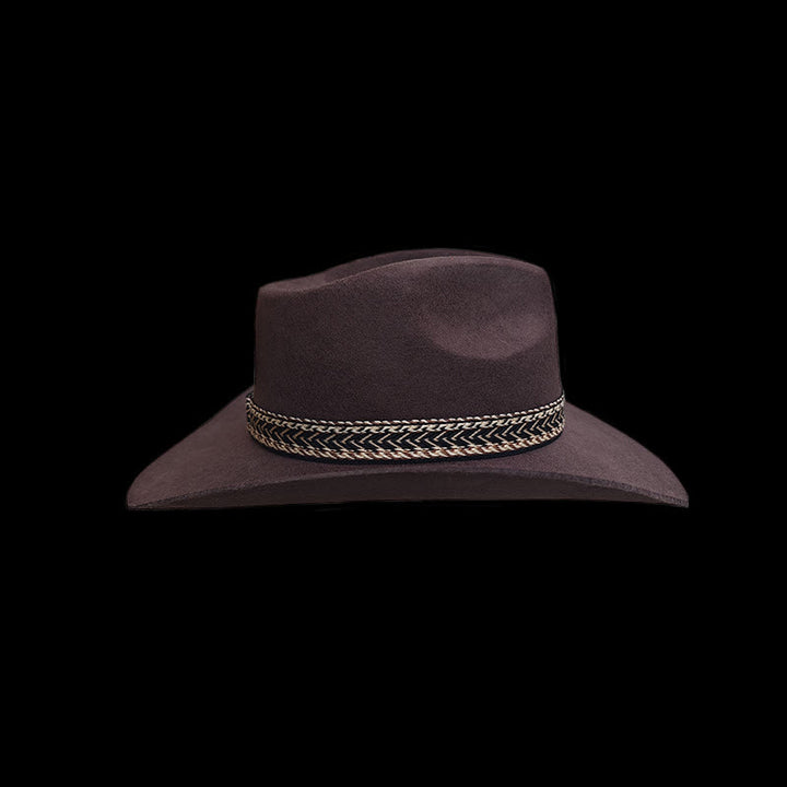 Chapeau Fedora en feutre de laine unie avec bandeau décoratif tissé - image 3