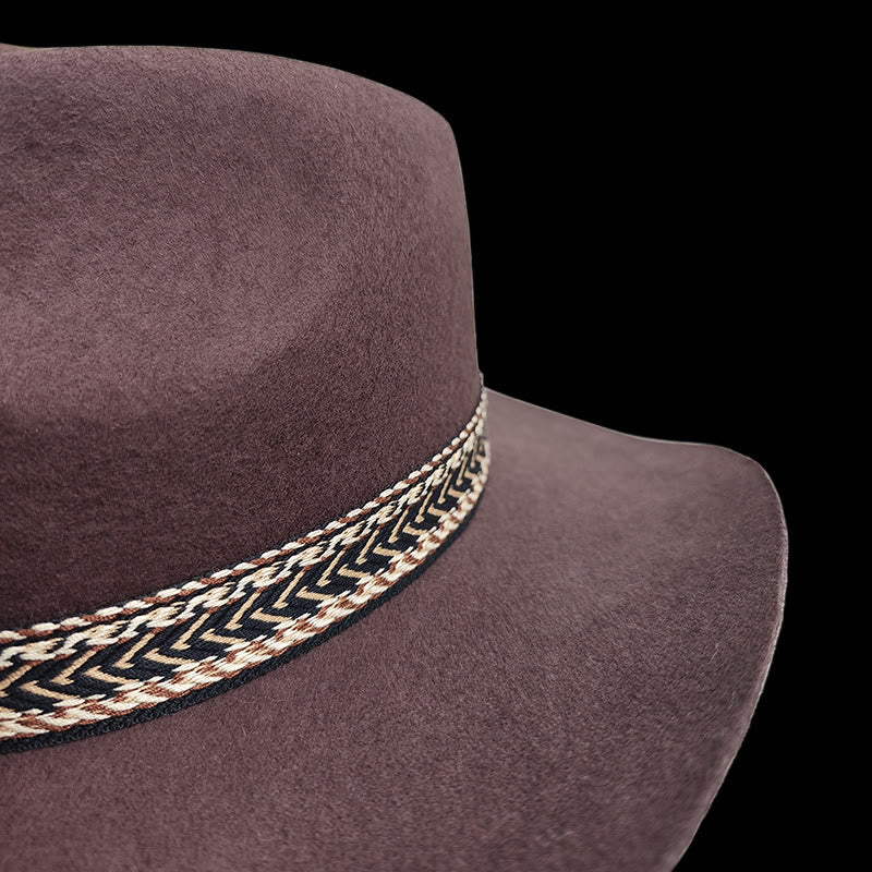 Chapeau Fedora en feutre de laine unie avec bandeau décoratif tissé - image 5