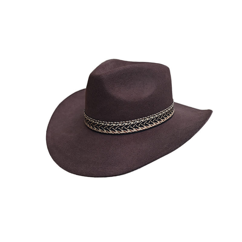 Chapeau Fedora en feutre de laine unie avec bandeau décoratif tissé - image 1