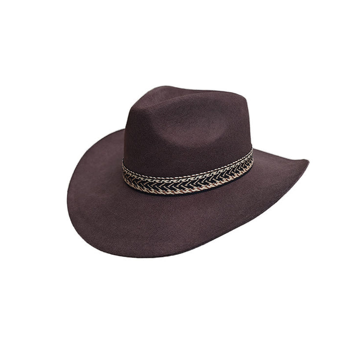 Chapeau Fedora en feutre de laine unie avec bandeau décoratif tissé - image 1