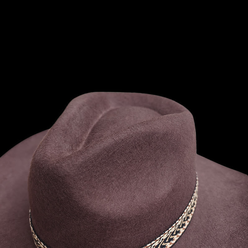 Chapeau Fedora en feutre de laine unie avec bandeau décoratif tissé - image 6