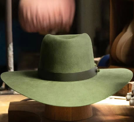 Chapeau Fedora vintage pour homme en feutre de laine avec bandeau en cuir - Vert armée - Réglable (22 7/8"-23 5/8") - image 3