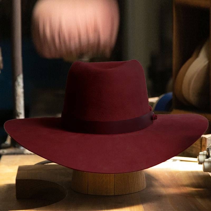 Chapeau Fedora vintage pour homme en feutre de laine avec bandeau en cuir - Vin - Réglable (22 7/8"-23 5/8") - image 2