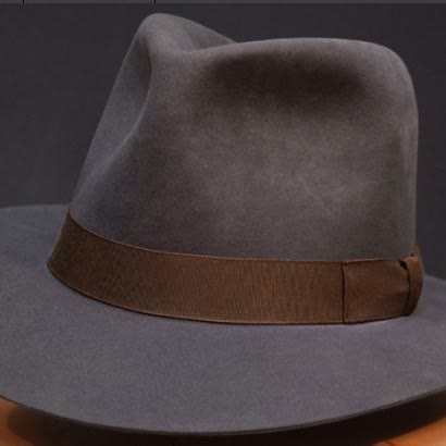 Chapeau Fedora vintage en laine style western avec nœud décoratif - Bande fine bleu brume et café - Réglable (22 7/8"-23 5/8") - image 1