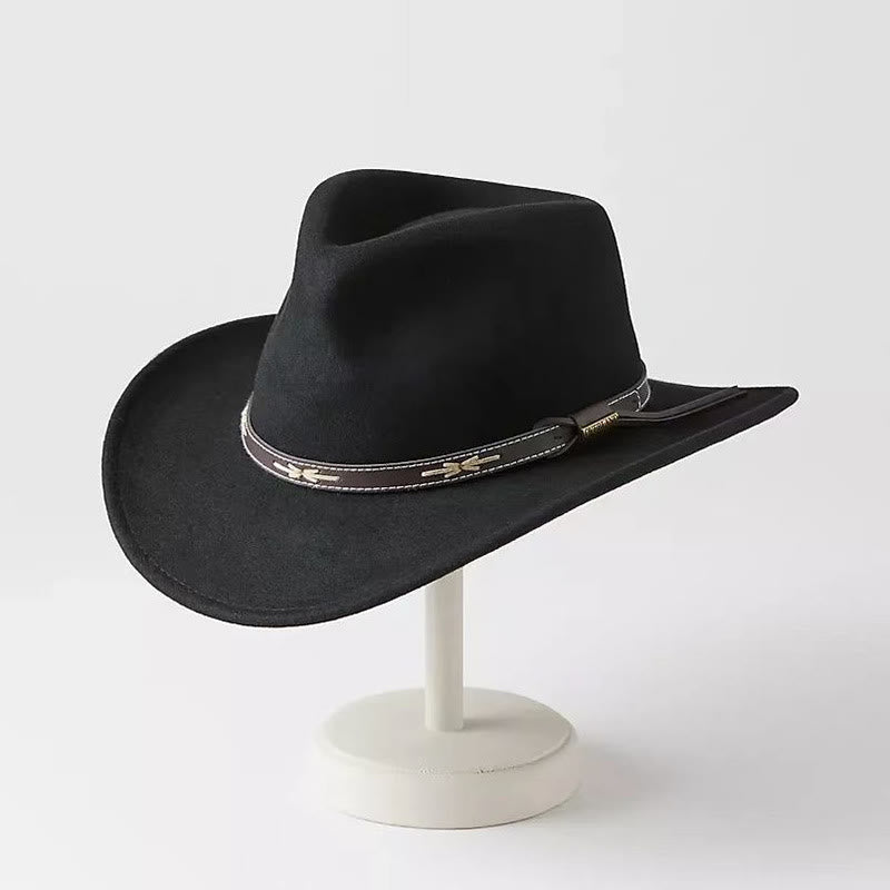 Haut-de-forme en laine style cowboy western pour homme - Noir - Réglable (22 1/2"-23 1/4") - image 0