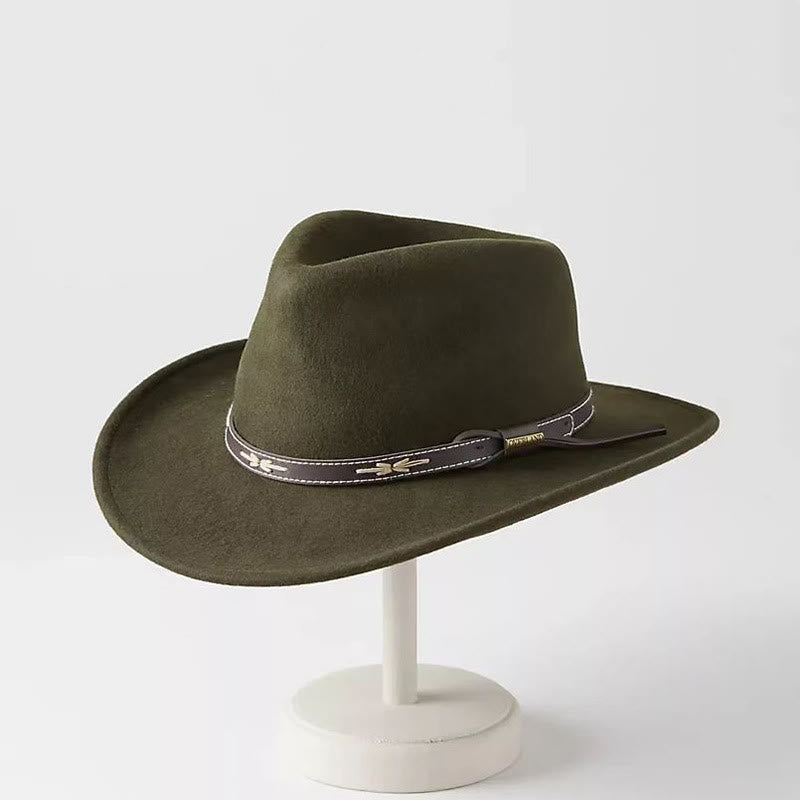 Haut-de-forme en laine style cowboy western pour homme - Vert olive - Réglable (22 1/2"-23 1/4") - image 1