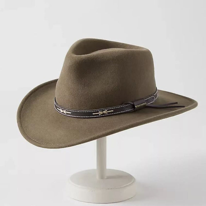 Haut-de-forme en laine style cowboy western pour homme - Brun - Réglable (22 1/2"-23 1/4") - image 3