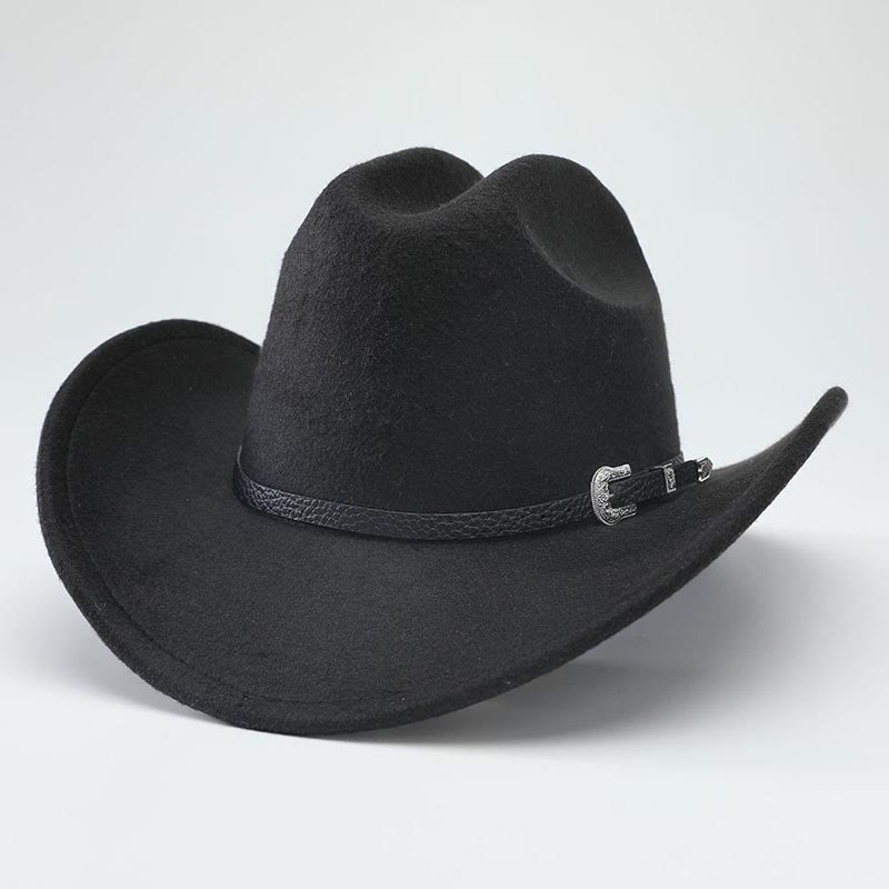 Chapeau haut-de-forme rétro western classique à large bord, style cowboy - Noir - M (22"-22 7/8") - image 0
