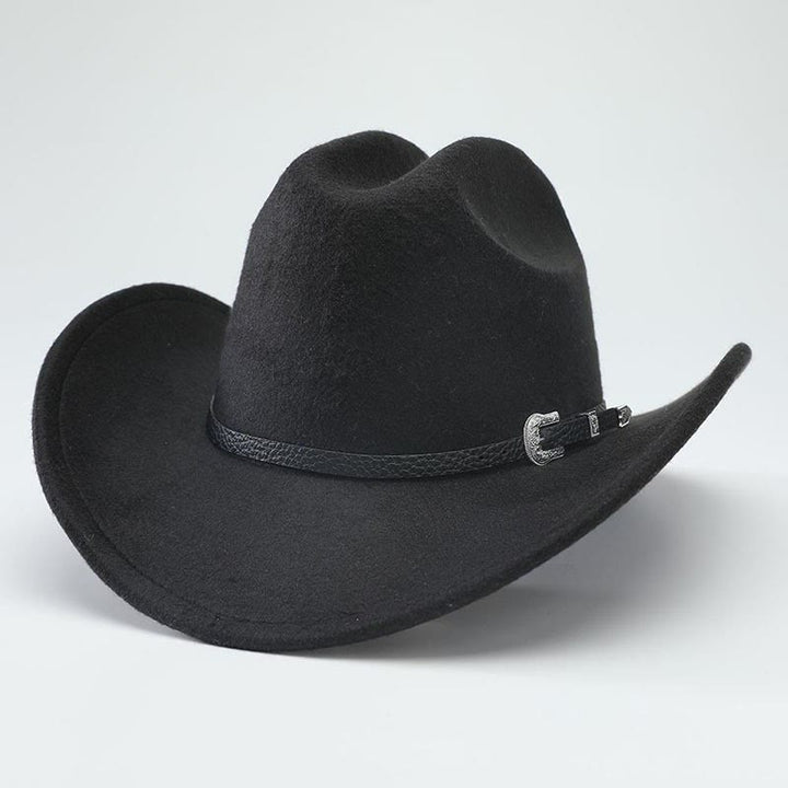 Chapeau haut-de-forme rétro western classique à large bord, style cowboy - Noir - M (22"-22 7/8") - image 0