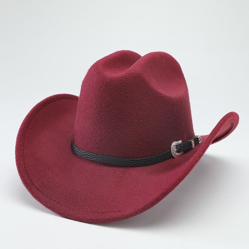 Chapeau haut-de-forme rétro western classique à large bord, style cowboy - Vin - M (22"-22 7/8") - image 3