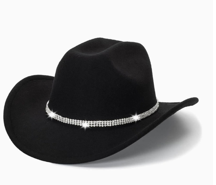 Chapeau orné de strass style cowboy western - Noir - M (22"-22 7/8") - image 0
