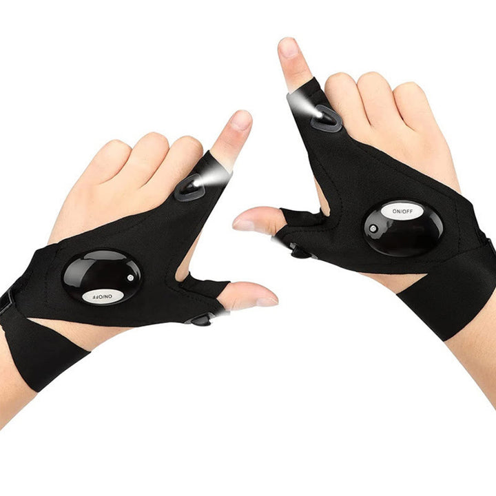 Gants de travail d'extérieur respirants avec demi-doigts lumineux à LED - Noir et les deux mains - image 0