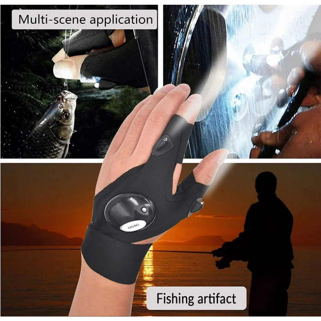 Gants de travail d'extérieur respirants avec demi-doigts lumineux à LED - image 1