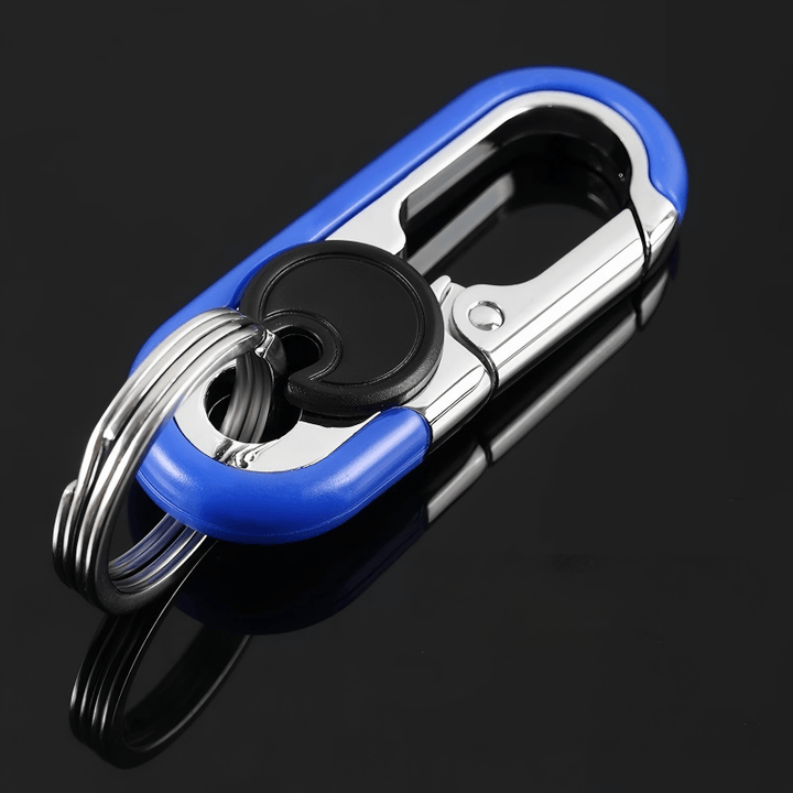 Porte-clés de voiture créatif à double anneau en métal à suspendre à la taille - Bleu - image 3