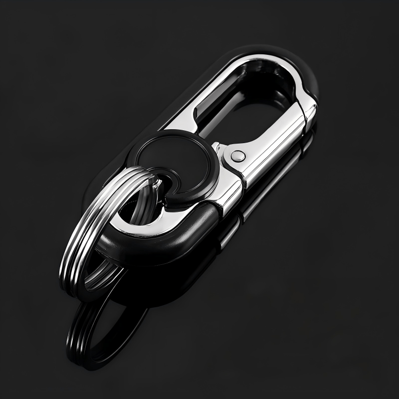 Porte-clés de voiture créatif à double anneau en métal à suspendre à la taille - Noir - image 1