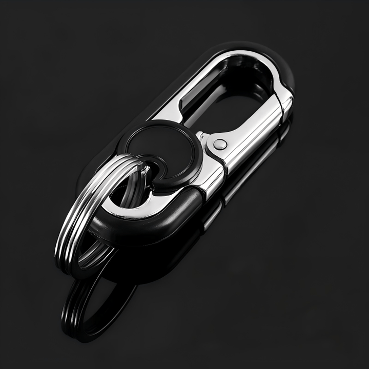 Porte-clés de voiture créatif à double anneau en métal à suspendre à la taille - Noir - image 1