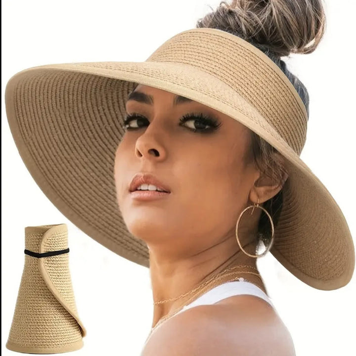 Chapeau de soleil de plage portable en paille à large bord pour femme - image 4