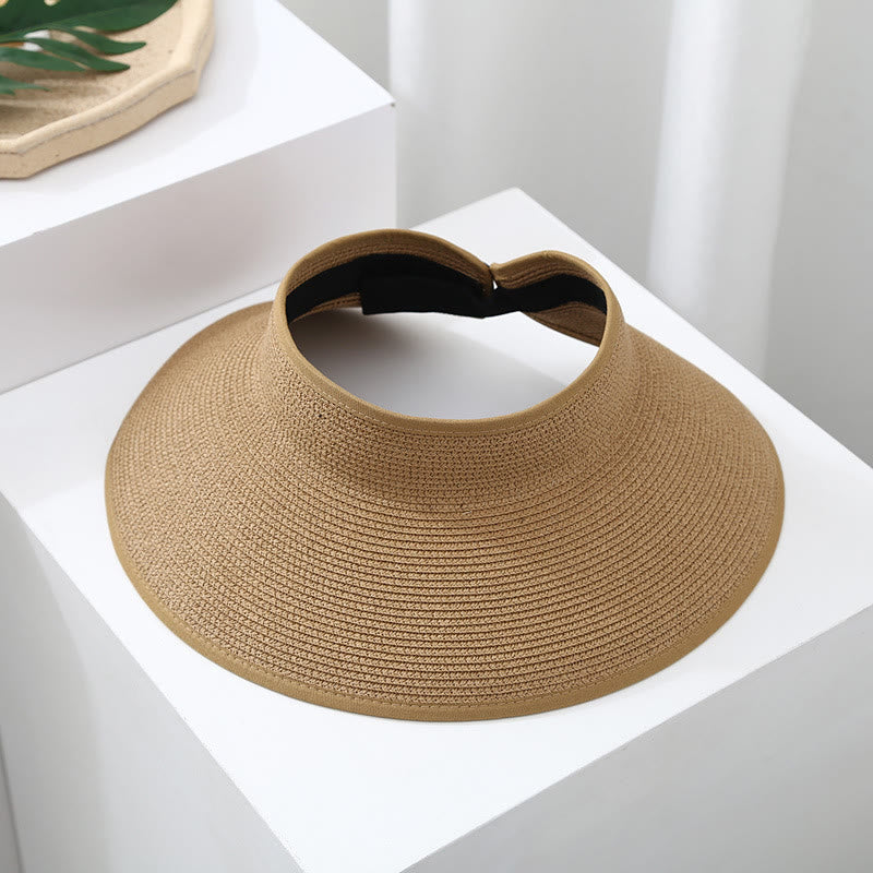 Chapeau de soleil de plage portable en paille à large bord pour femme - Kaki - Réglable (environ 21 5/8" à 22 7/8") - image 0