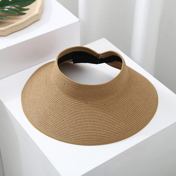 Chapeau de soleil de plage portable en paille à large bord pour femme - Kaki - Réglable (environ 21 5/8" à 22 7/8") - image 0