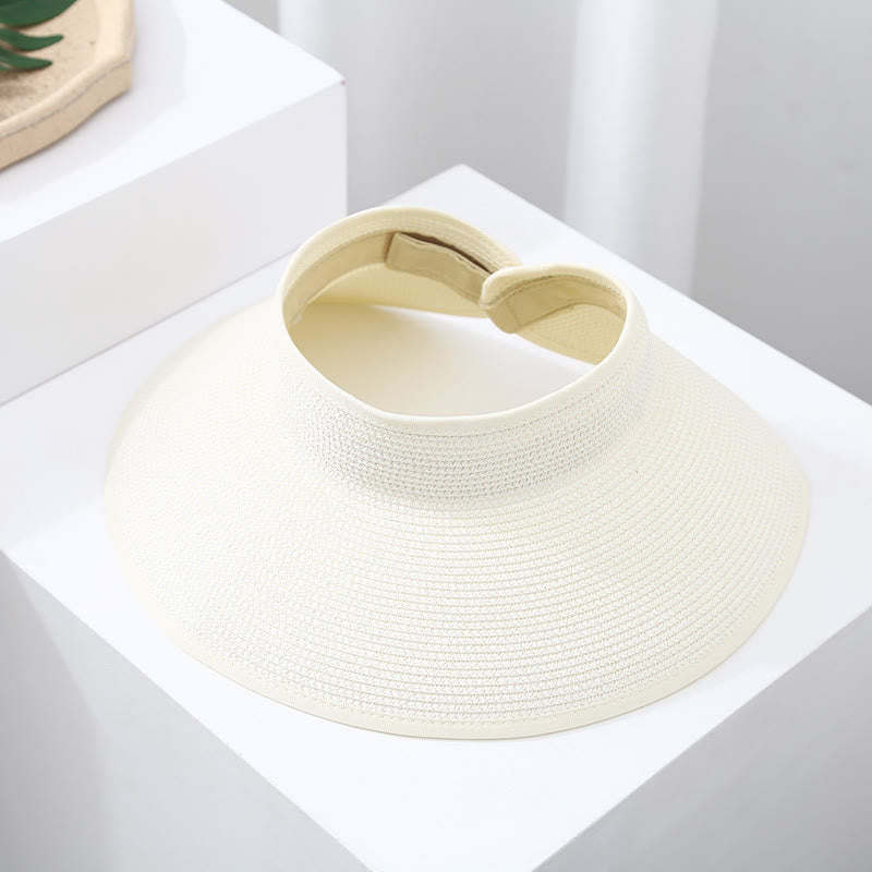 Chapeau de soleil de plage portable en paille à large bord pour femme - Blanc - Réglable (environ 21 5/8" à 22 7/8") - image 3