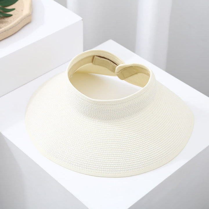Chapeau de soleil de plage portable en paille à large bord pour femme - Blanc - Réglable (environ 21 5/8" à 22 7/8") - image 3