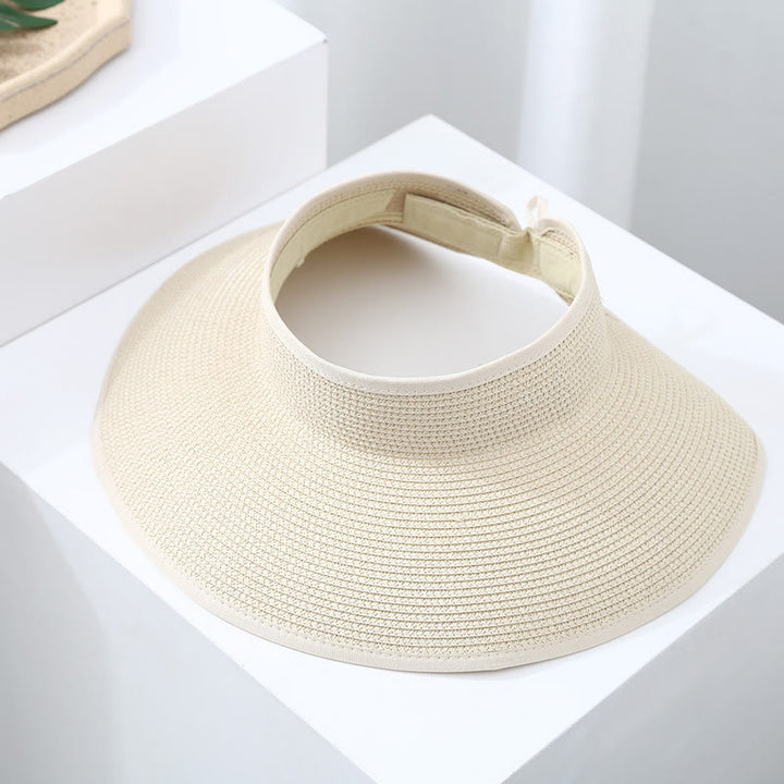 Chapeau de soleil de plage portable en paille à large bord pour femme - Beige - Réglable (environ 21 5/8" à 22 7/8") - image 1