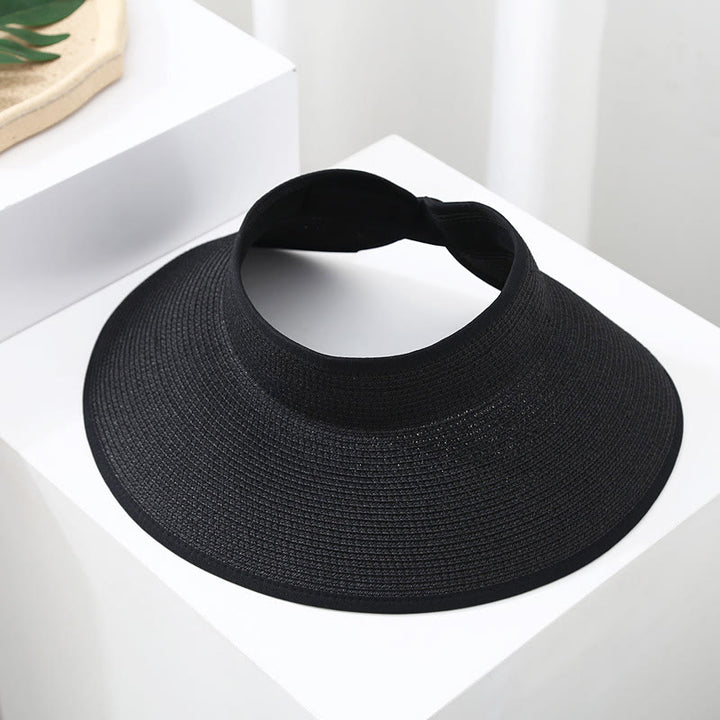 Chapeau de soleil de plage portable en paille à large bord pour femme - Noir - Réglable (environ 21 5/8" à 22 7/8") - image 2