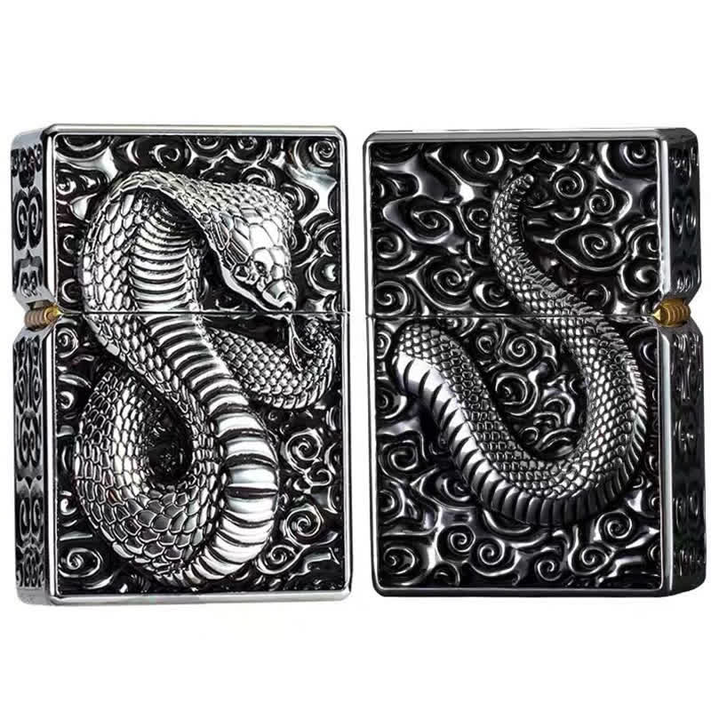 Briquet à kérosène rechargeable Cobra serpent noir et or - image 5
