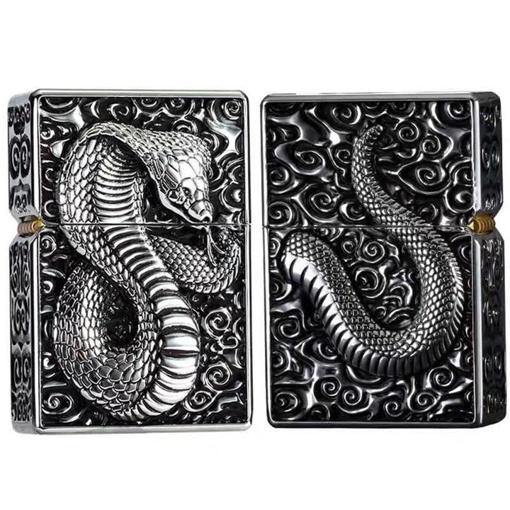Briquet à kérosène rechargeable Cobra serpent noir et or - image 5