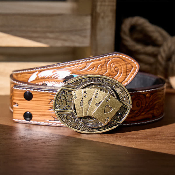 Ceinture en cuir avec boucle de couteau pliant caché Four Aces Poker à faire soi-même - Poker de bronze - Ceinture de plumes brunes - 40 - image 9
