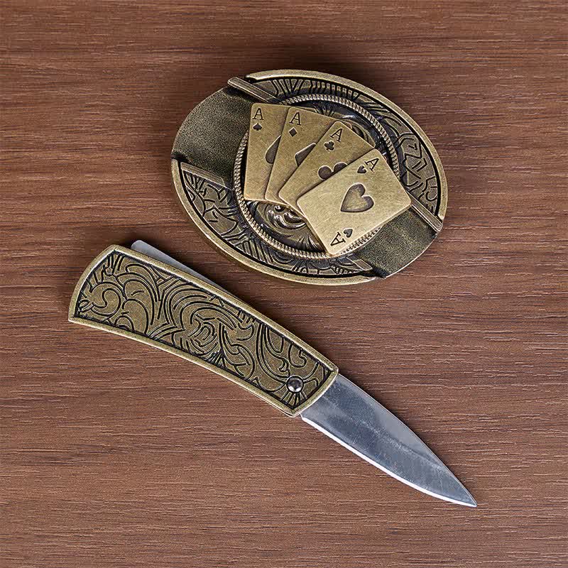 Ceinture en cuir avec boucle de couteau pliant caché Four Aces Poker à faire soi-même - image 1