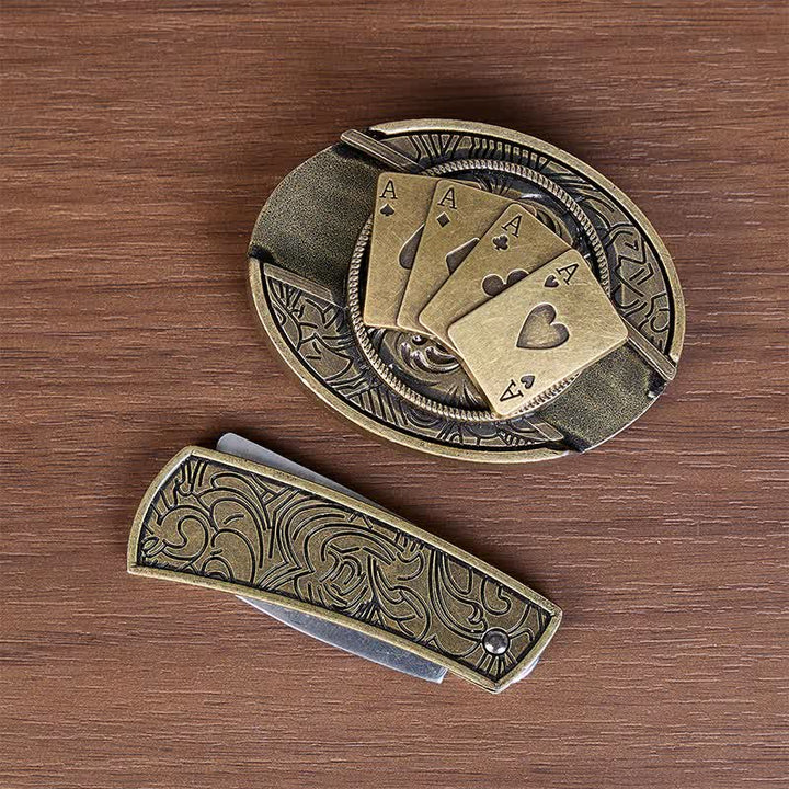 Ceinture en cuir avec boucle de couteau pliant caché Four Aces Poker à faire soi-même - image 2