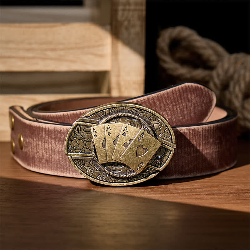 Ceinture en cuir avec boucle de couteau pliant caché Four Aces Poker à faire soi-même - Poker de bronze - Ceinture marron vieillie - 42 - image 7