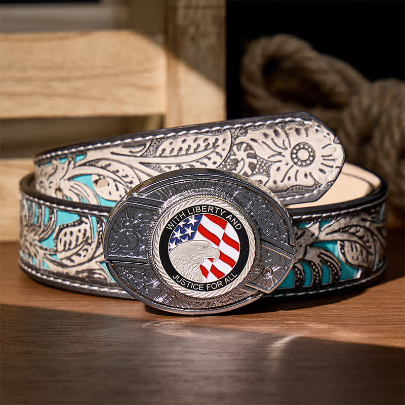 Couteau pliant dissimulé Liberty & Justice à faire soi-même, boucle aigle, ceinture en cuir - Aigle du drapeau américain - Ceinture à fleurs grises - 42 - image 10