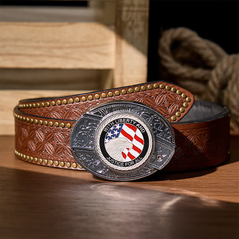 Couteau pliant dissimulé Liberty & Justice à faire soi-même, boucle aigle, ceinture en cuir - Aigle du drapeau américain - Ceinture à rivets marron - 42 - image 6