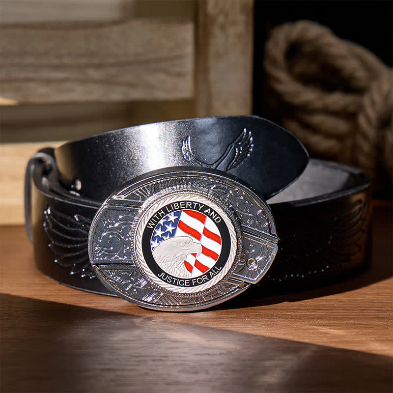 Couteau pliant dissimulé Liberty & Justice à faire soi-même, boucle aigle, ceinture en cuir - Aigle du drapeau américain - Ceinture noire à motif aigle en relief - 42 - image 4