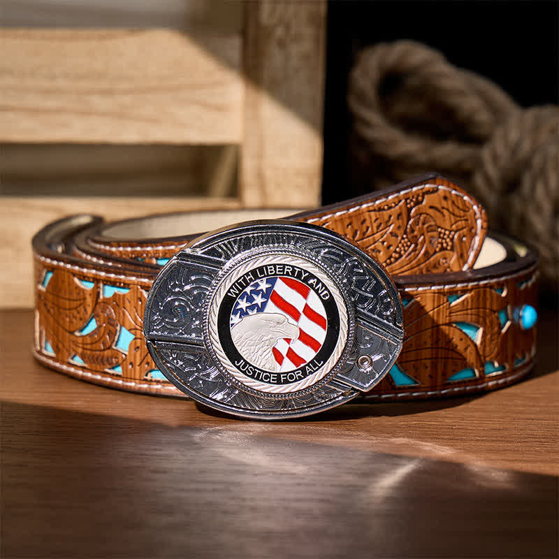 Couteau pliant dissimulé Liberty & Justice à faire soi-même, boucle aigle, ceinture en cuir - Aigle du drapeau américain - Ceinture turquoise sculptée - 42 - image 5