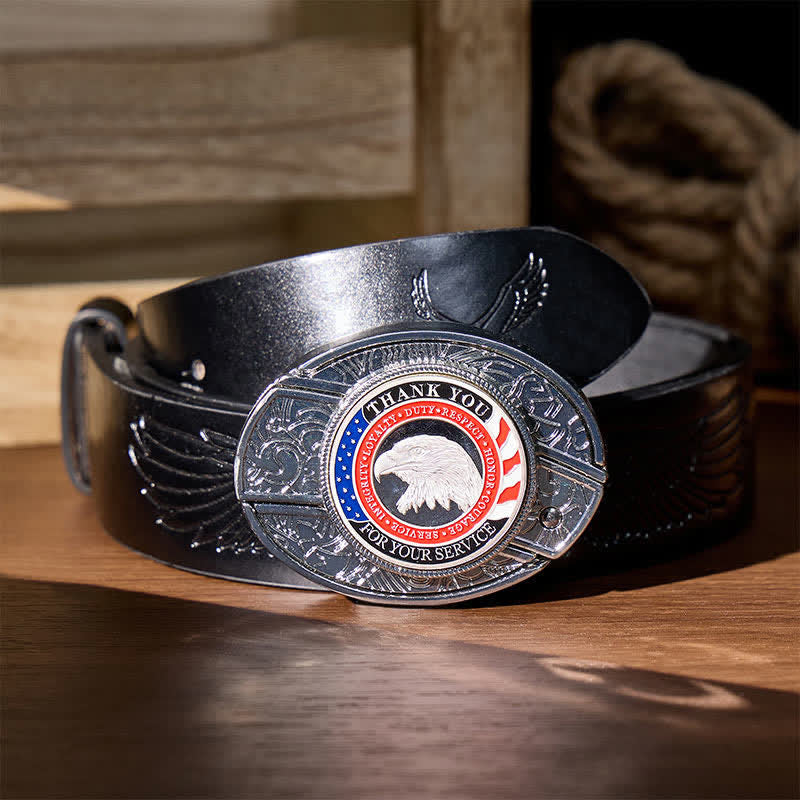 Ceinture en cuir avec boucle aigle et couteau pliant dissimulé à faire soi-même, symbole d'honneur et de courage - Aigle patriotique - Ceinture noire à motif aigle en relief - 42 - image 4