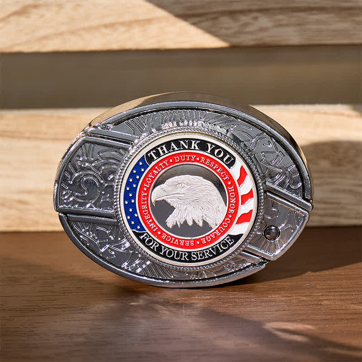 Ceinture en cuir avec boucle aigle et couteau pliant dissimulé à faire soi-même, symbole d'honneur et de courage - Aigle patriotique - Sans ceinture - Ceinture non incluse - image 0