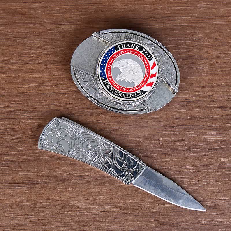Ceinture en cuir avec boucle aigle et couteau pliant dissimulé à faire soi-même, symbole d'honneur et de courage - image 1