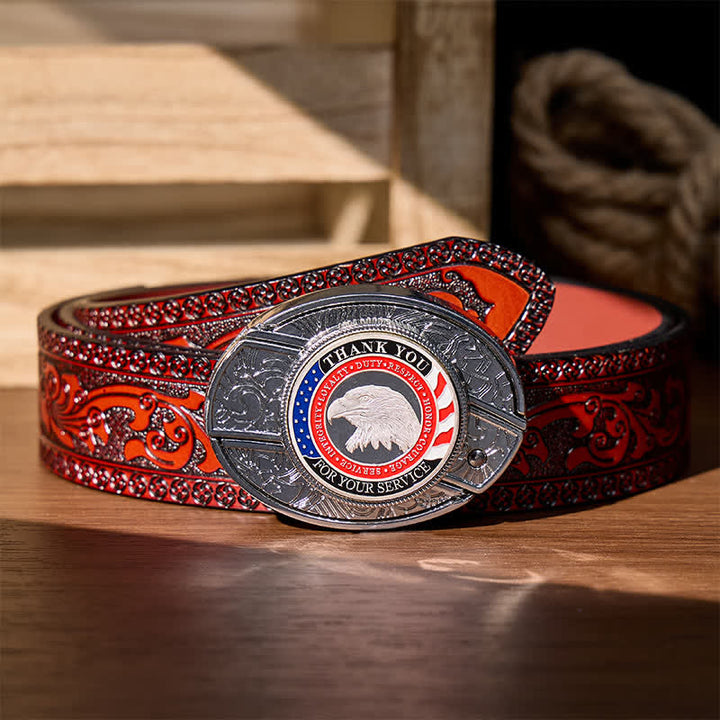 Ceinture en cuir avec boucle aigle et couteau pliant dissimulé à faire soi-même, symbole d'honneur et de courage - Aigle patriotique - Ceinture sculptée marron - 42 - image 8