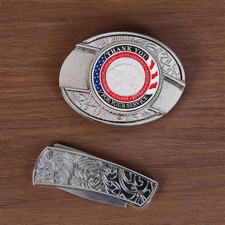 Ceinture en cuir avec boucle aigle et couteau pliant dissimulé à faire soi-même, symbole d'honneur et de courage - image 2