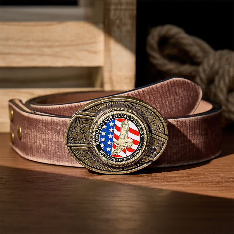 En hommage aux anciens combattants de la Marine : couteau pliant dissimulé à faire soi-même, ceinture en cuir à boucle aigle. - Aigle et drapeau patriotiques - Ceinture marron vieillie - 42 - image 7
