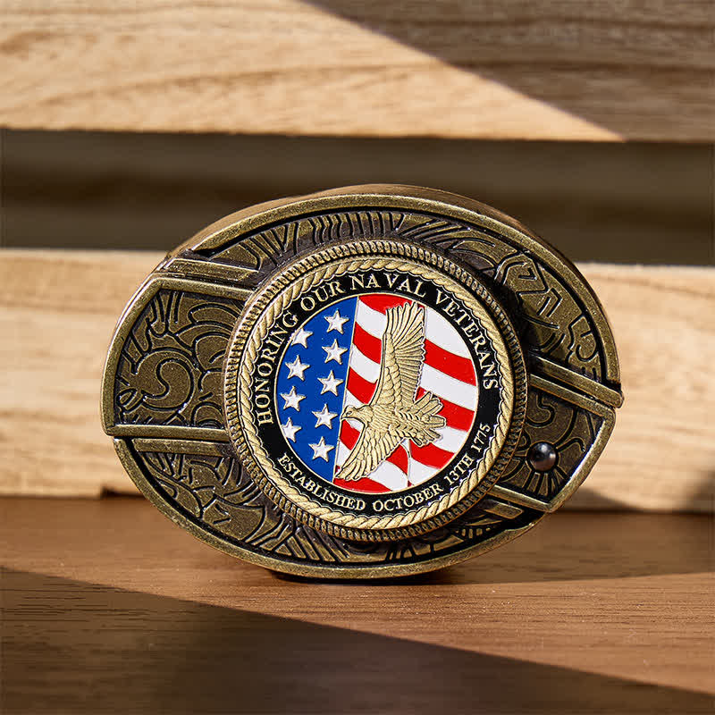 En hommage aux anciens combattants de la Marine : couteau pliant dissimulé à faire soi-même, ceinture en cuir à boucle aigle. - Aigle et drapeau patriotiques - Sans ceinture - Ceinture non incluse - image 0