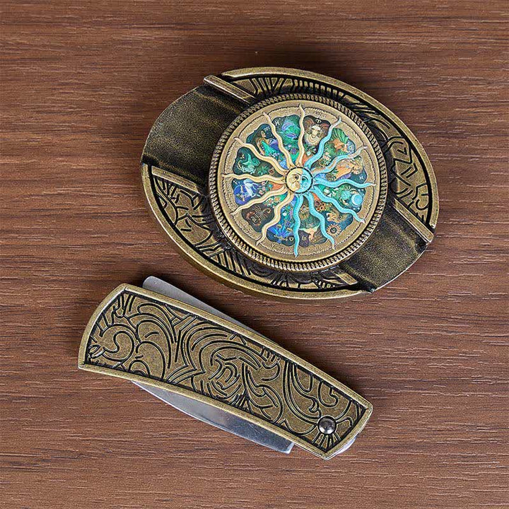 Ceinture en cuir avec boucle de couteau pliant dissimulée, style astrologique bronze, à monter soi-même, inspirée du zodiaque et des bronzes. - image 10