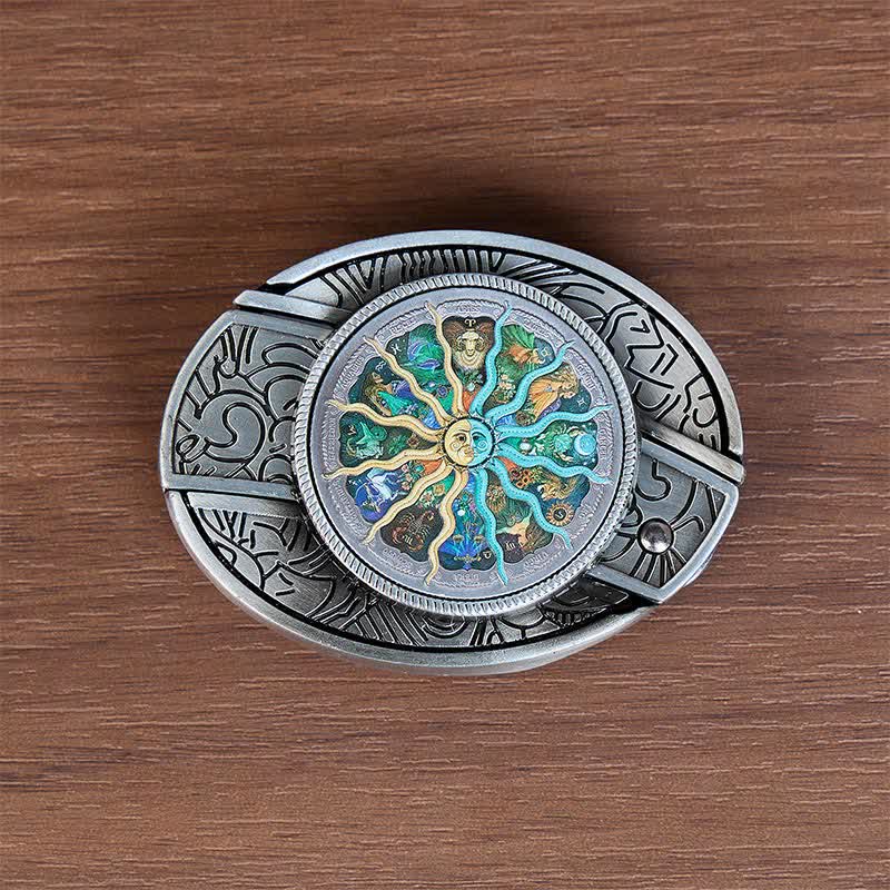 Ceinture en cuir avec boucle de couteau pliant caché, inspirée de l'astrologie argentée et du zodiaque. - image 10